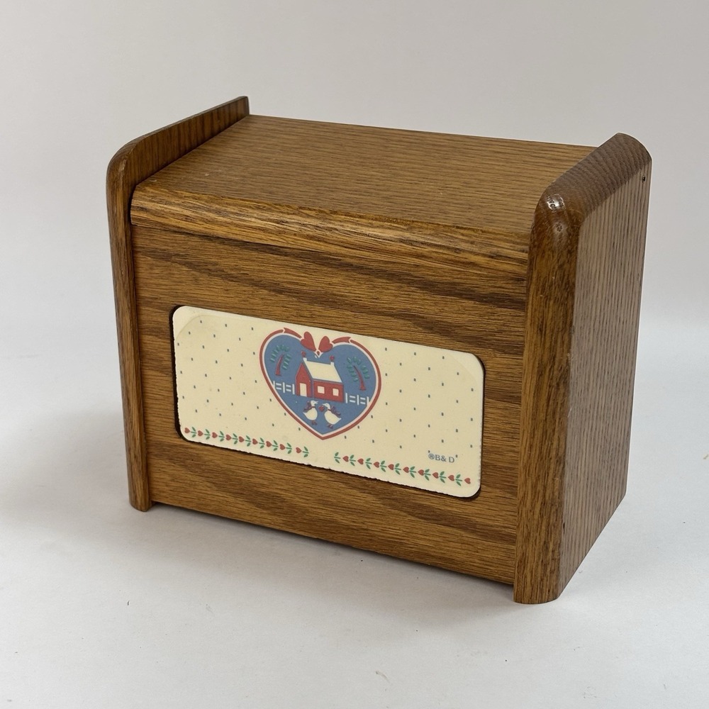 Vtg B&D Heartland Wood Recipe Box Country Farmhouse Goose Heart + Recipes